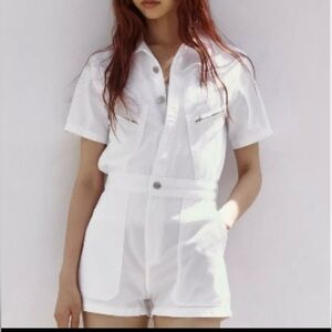 Zara White Short Sleeve Jumpsuit